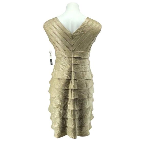 Adrianna Papell 6P Petite Champagne Metallic Tiered V-Neck Dress, New With Tag - Picture 12 of 17